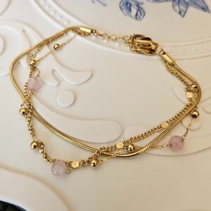 Elegante meerlaagse ketting met kwarts – RVS verguld