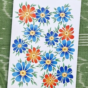 Flowers A5 Print, Kleurrijke Bloemen Illustratie