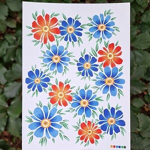 Flowers A5 Print, Kleurrijke Bloemen Illustratie