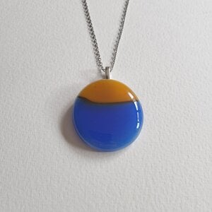 Gouden Zonsondergang- RVS ketting met uniek glas hanger