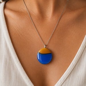 Gouden Zonsondergang- RVS ketting met uniek glas hanger