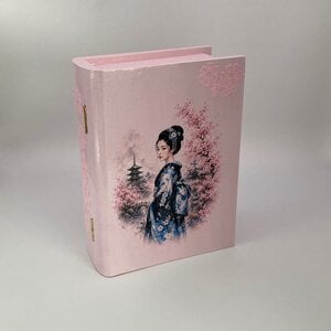 Handgedecoreerde bewaardoos in boekvorm met Geisha