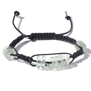 Herenarmband met zwarte leren veter, waxkoord, transparante schijfkralen. Handgeknoopte armband, boho style, zwarte polsband Ibiza, festival