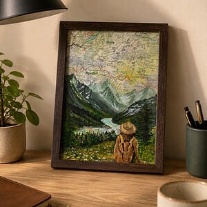 Into the Mountains – origineel kunstwerk op kaart van de Rocky Mountains
