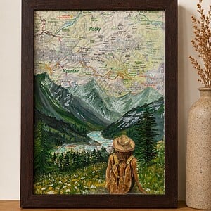 Into the Mountains – origineel kunstwerk op kaart van de Rocky Mountains