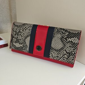 Luxe Peterson damesportemonnee van echt leer – rood & slangenprint