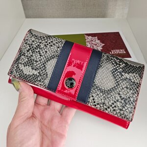 Luxe Peterson damesportemonnee van echt leer – rood & slangenprint