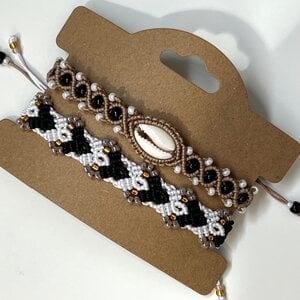 Macramé armband wit-zwart