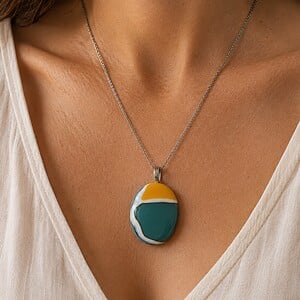 Oceaan Zon - RVS ketting met uniek glas hanger
