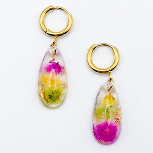 Oorbellen met Druppel Hangers en Echte Bloemen
