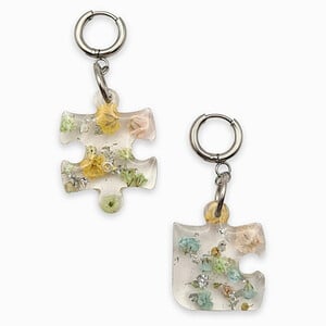 Puzzelstukjes Oorbellen met Pastelkleurige Bloemen (Eternal Spring)