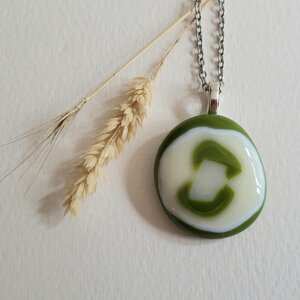 RVS ketting met uniek "Bos Knuffel" glas hanger