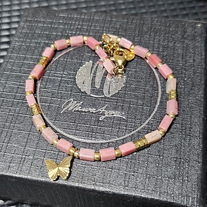 RVS Vergulde Armband met Rhodochrosiet & Vlinder 🦋