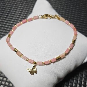 RVS Vergulde Armband met Rhodochrosiet & Vlinder 🦋