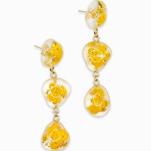 Statement Oorbellen met 3 Stenen Gevuld Echte Bloemen uit Amsterdam (Limoncello Romance)