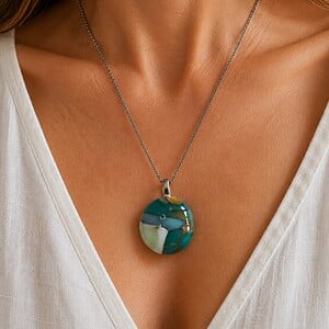 Turkooisstenen - RVS ketting met uniek glas hanger