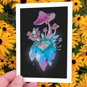 Wens kaart verjaardag A6 The bat cartograph mushroom crystals
