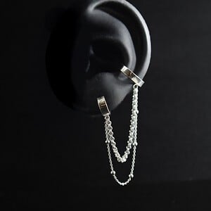 Zilveren Oorbel Cuf + knop - Flux (set)