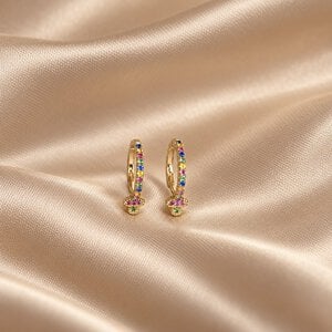 925 Sterling Zilveren Paddenstoel Oorbellen – 18K Verguld met Kleurrijke Zirkonia | Gouden Creolen