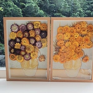 Bijzondere 3D Droogbloemen Kunstwerk van Van Gogh's Zonnebloemen - Unieke Decoratie