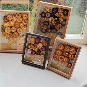 Bijzondere 3D Droogbloemen Kunstwerk van Van Gogh's Zonnebloemen - Unieke Decoratie