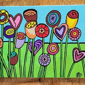 Canvas 'Bloemenveldje' origineel acryl schilderijtje 15x10