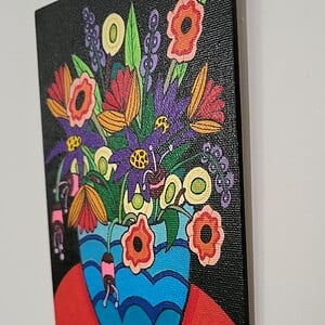 Canvas 21x15 'De blauwe bloempot' origineel acryl schilderij