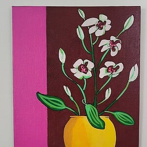 Canvas 21x15 'Witte orchidee' origineel acryl schilderij