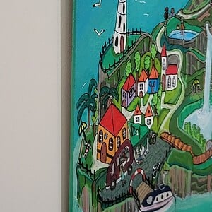 Canvas 25x25 'Vakantie eiland' origineel acryl schilderij
