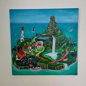 Canvas 25x25 'Vakantie eiland' origineel acryl schilderij