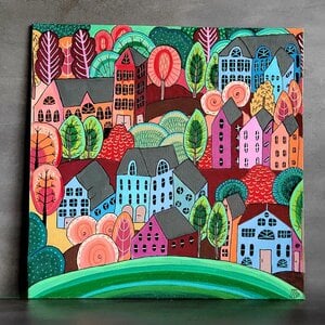 Canvas 'Achter de groene heuvel' origineel canvas schilderij 25x25