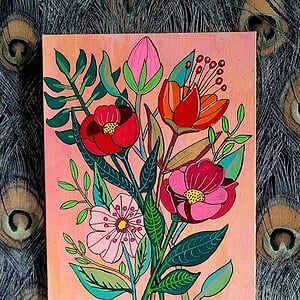Canvas 'Boeket bloemen' origineel acryl schilderij 21x15