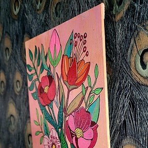 Canvas 'Boeket bloemen' origineel acryl schilderij 21x15