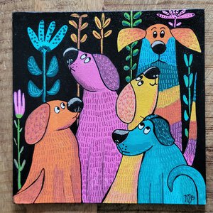 Canvas 'Fusion dog' origineel acryl schilderij 20x20