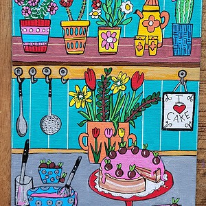 canvas 'Icing the cake!' origineel acrylschilderij 21x15