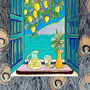 Canvas 'Lemon bay'  origineel acryl schilderij 21x15