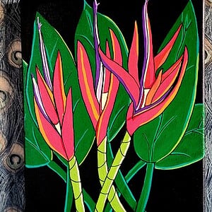 Canvas op hout 'Strelizia' origineel acryl schilderij 30x24