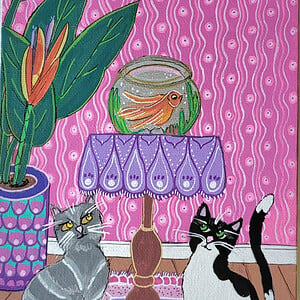 Canvas 'The goldfish' origineel acryl schilderij 21x15