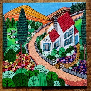 Canvas 'De weg omhoog' origineel acryl schilderij 25x25