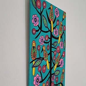 Canvas 'Zwarte boom met vogels' origineel acryl schilderij 21x15