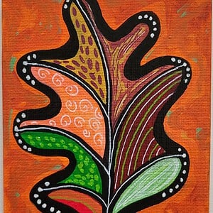 Canvasje 'Mooi herfstblad' origineel acrylschilderij 10x15