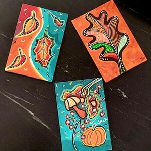 Canvasje 'Mooi herfstblad' origineel acrylschilderij 10x15