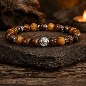 Ember herenarmband – Tijgeroog & Versteend Hout