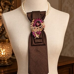 Eye catcher - handgemaakte stropdasketting bruin | Statement tie necklace | Upcycled tie jewelry
