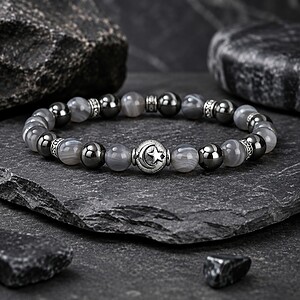 Flint herenarmband – Grijze Agaat & Hematiet
