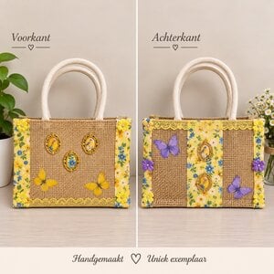 Jutetas met bloemen en vlinders