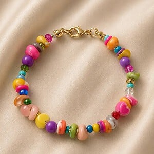 Handgemaakte Kleurrijke Kralenarmband | Multicolor Statement Armband met Goudkleurige Sluiting