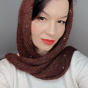 Handgemaakte mohair sjaal met pailletten – bruin
