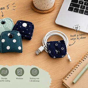 Kabelhouder set van 5 Blauw/neutraal – genaaide kabel organizer van reststof