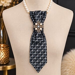 One of a kind handgemaakte stropdasketting zwart blok| Statement tie necklace | Upcycled tie jewelry